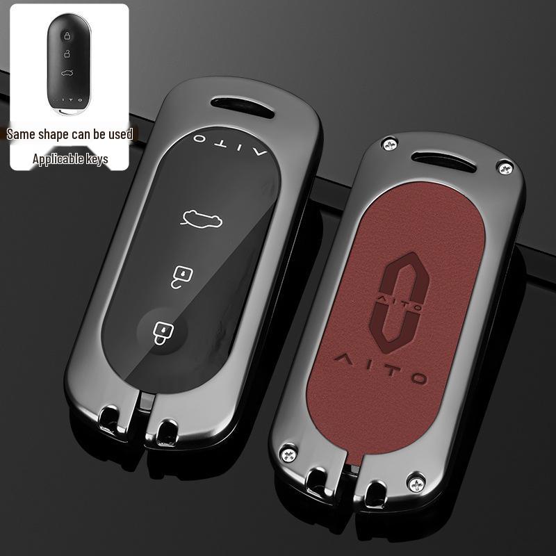 Huawei AITO M5/M7 2023 Leather Key Case: Advanced Metal Protective Shell with Buckle for Men and Women