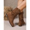 Round Toe Pleated Stack Boots Women's 2025 Winter New Plus-size Retro Sleeve Wedge Mid-leg Boots