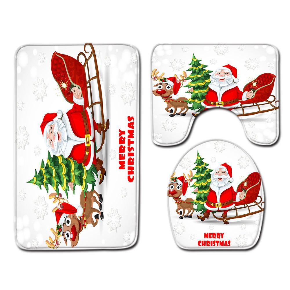 Christmas Bathroom Floor Mat Toilet Three-Piece Set