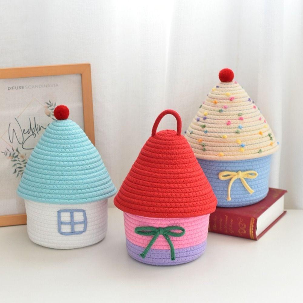 House Shape Desk Organizer Handwoven Snack Toys Organizer Cute Storage Basket  Bedroom Decor