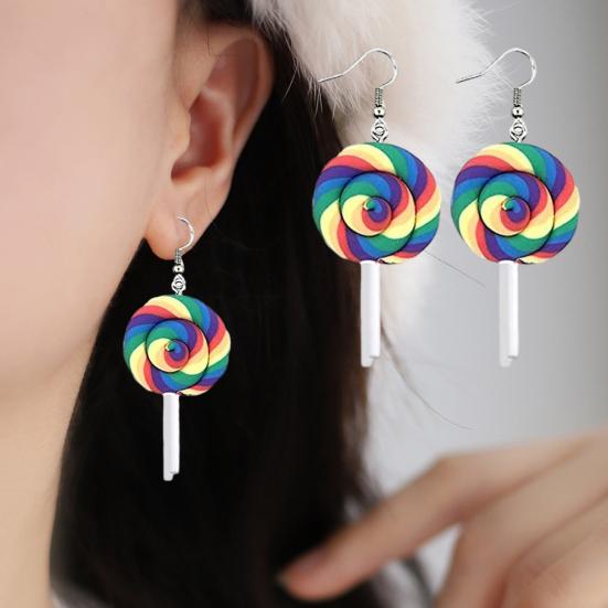 1 Paar Damen-Ohrhänger mit Regenbogen-Lollipop-Design, Weihnachtsohrringe, bunter Festtagsschmuck, Accessoires für die Weihnachtsfeier