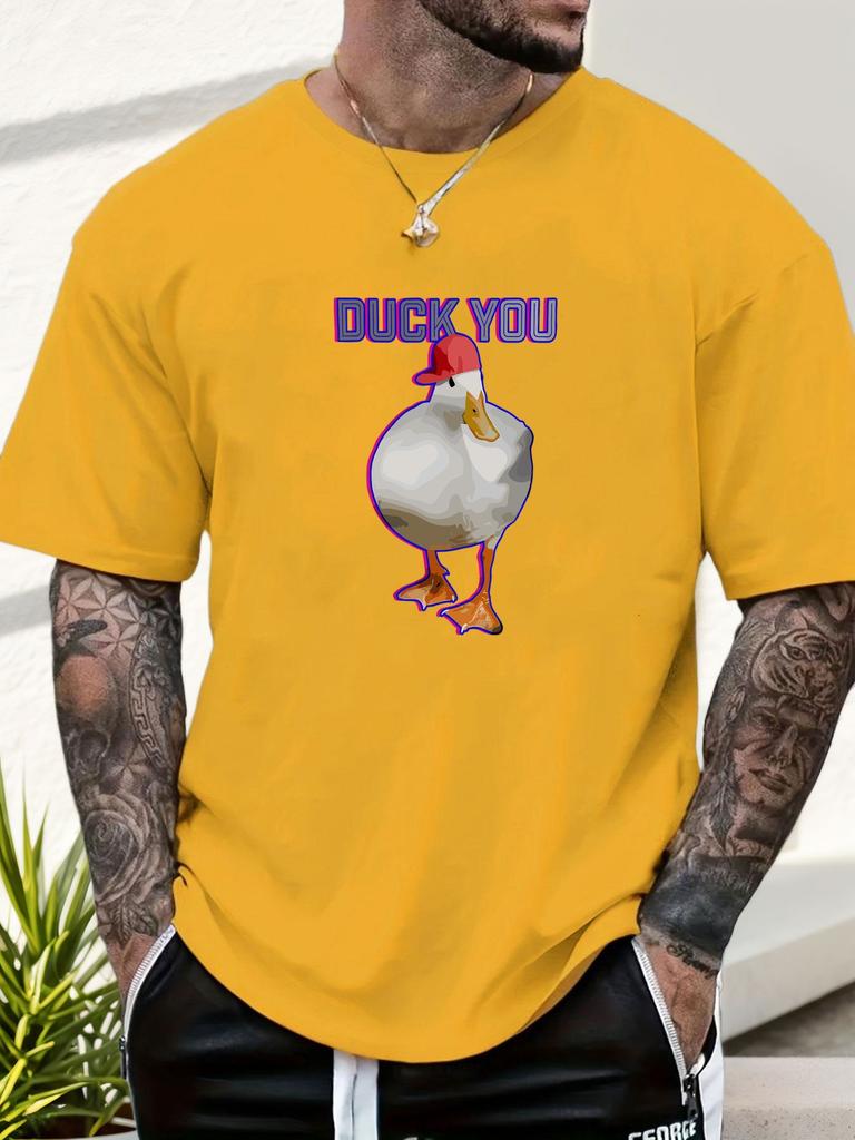 Mens Funny Duck Graphic Cotton TShirt DUCK YOU Red Hat Duck Pattern Short Sleeve Breathable Comfort Fit Casual Daily Wear Top