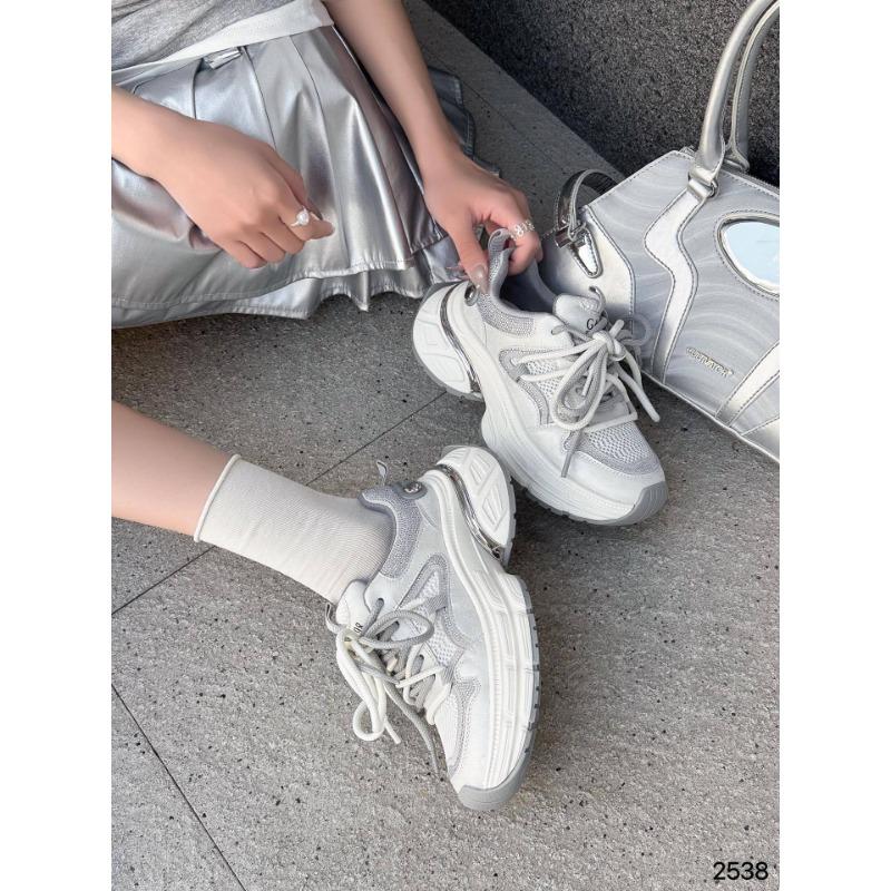 

thick-soled rhinestone white dad shoes women s spring and autumn new small slim mesh breathable casual sneakers 40 білий
