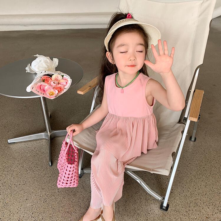 Summer 2023 Girls' Fashionable Casual Two-Piece Set: Vest Dress & Wide-Leg Pants