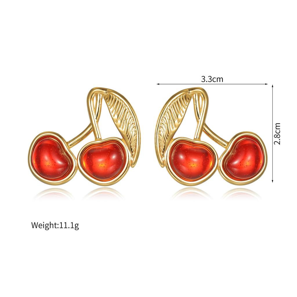 Exquisite Inlaid Diamond Fruit Series Stud Earrings: Apple & Cherry - Luxurious Christmas Style