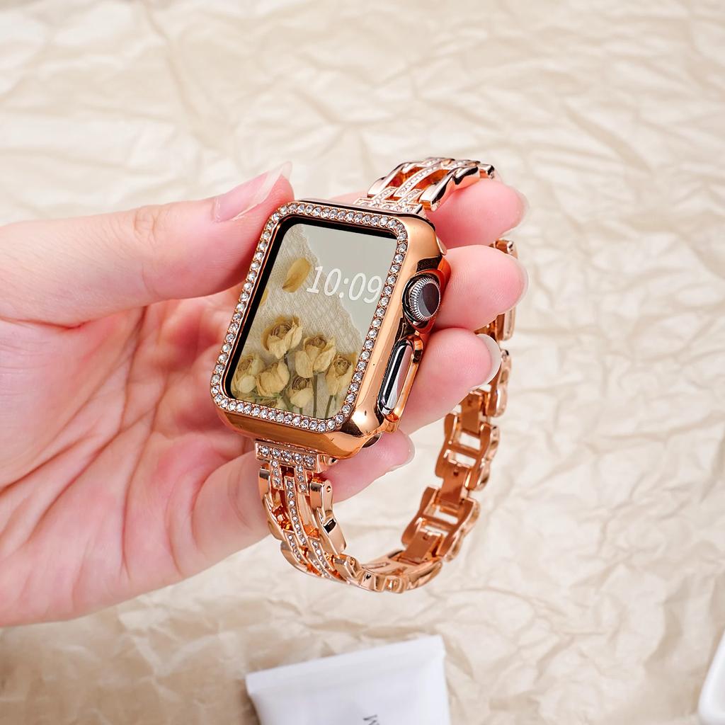 Diamond Strap Suitable for Apple Watch Strap 40mm 44mm 38mm 45/41/ 49mm 42mm Metal Bracelet iWatch Series Se 7 6 3 5 Ultra 2 8 9