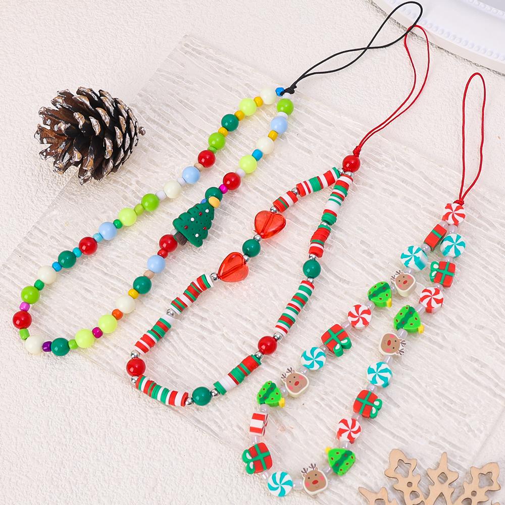 Ingenious Christmas Phone Wrist Strap Mobile Phone Chain Beaded Keychain Wristlet Lanyard Anti-lost for IPhone AirPods Samsung