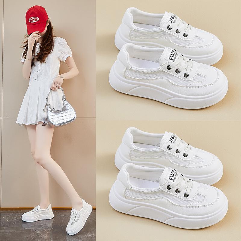 New Summer White Shoes for Female Students' Mesh Breathable Height-enhancing Casual Shoes