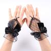 1 Pair Mesh Hollow Mesh Hand Sleeves with Handmade Ribbon Bow Bride Sheer Gloves  Bridal Wear