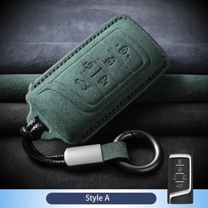 Genuine Leather Auto Key Fob Cover Fit For Trumpchi Gac Empow J11 J12 J13 J14 J15 J16 Gs Protector Remote Suede Fabric Key Ring Auto Auto