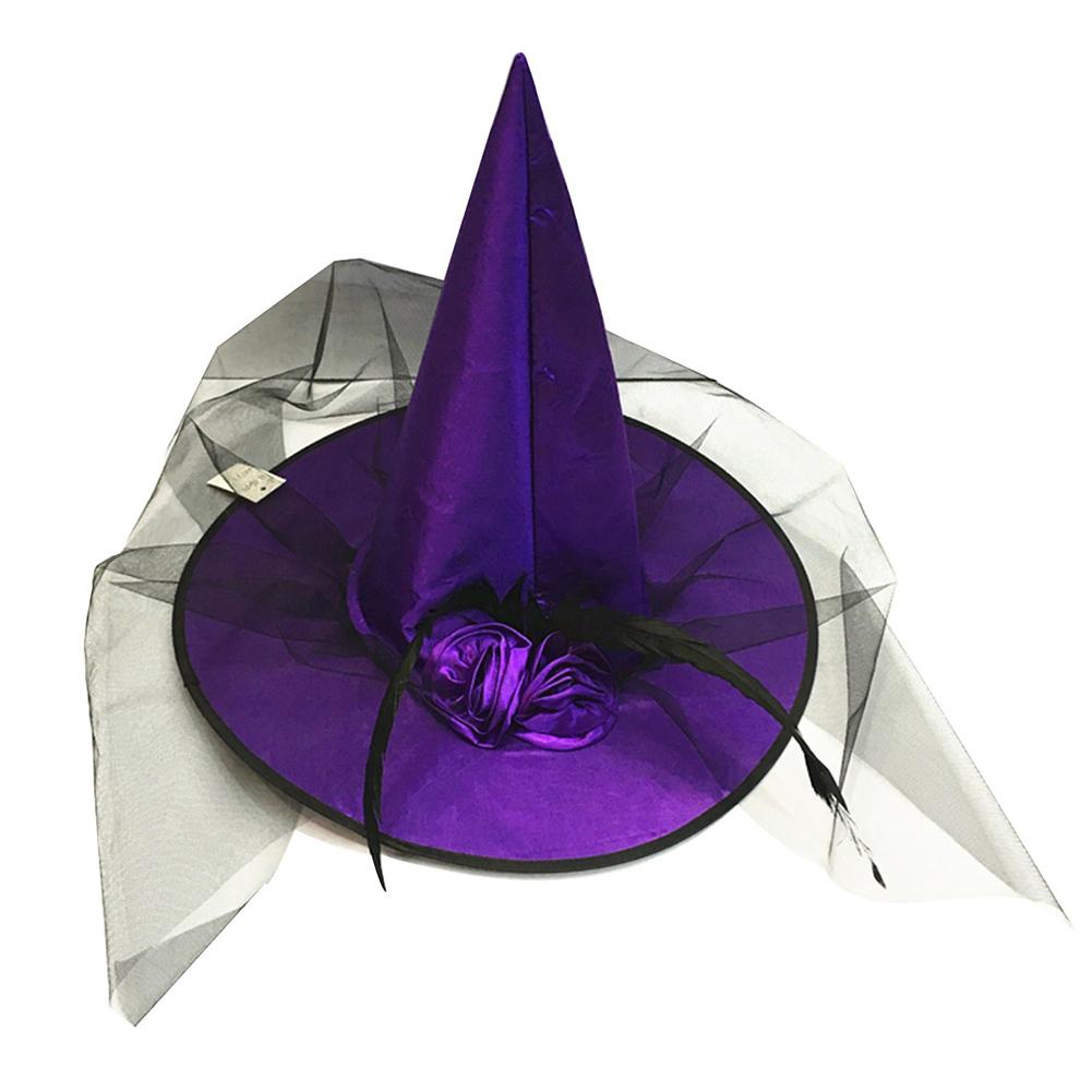 Adult Halloween Costume Ball Party Feather Rose Flower Tulle Veil Net Witch Cap Hat