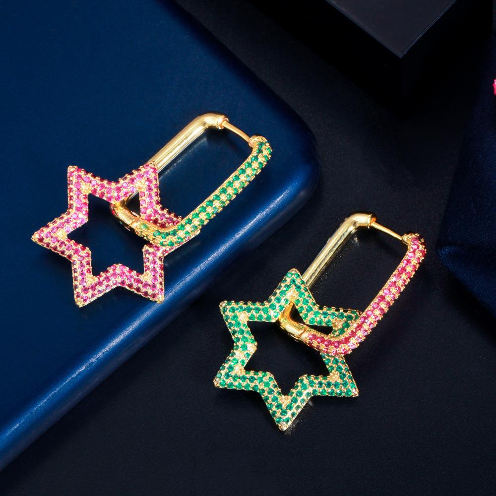 

Шестиугольные Геометрические Серьги Женские Креативные Звезда Слегка Инкрустированные Цветным Цирконом Популярные Украшения для Ушей