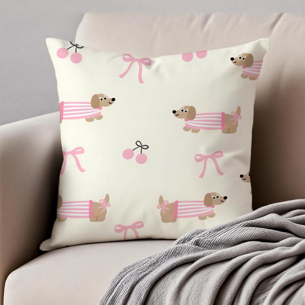 CUTE Dachshunds Cushion Cover Pillowcase Antidustmite Invisible Zipper Short Plush Sofa Cushion