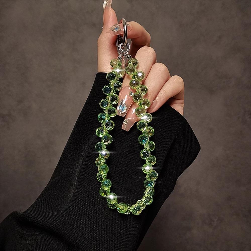 Stylish Glitter Crystal Bead Pendant Detachable Colorful Wrist Crystal Chain Transparent Phone Lanyard Women Girls