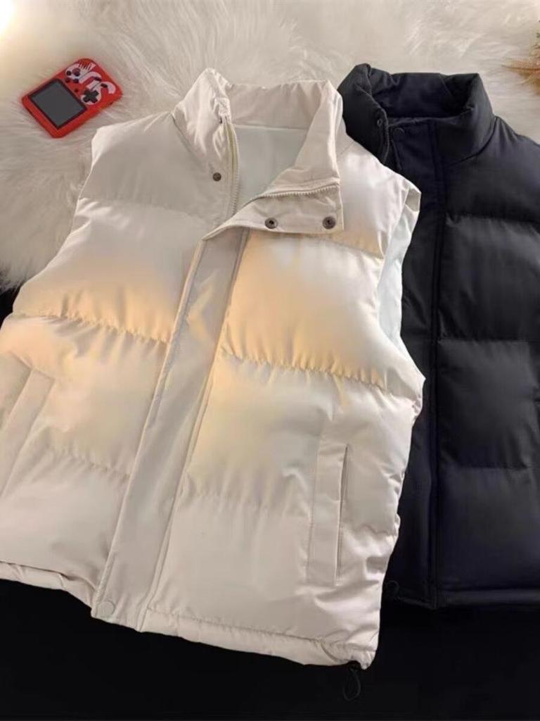 Gilet d'hiver pour homme à col montant: Couleur unie, Style collège tendance, Sans manches, Décontracté.