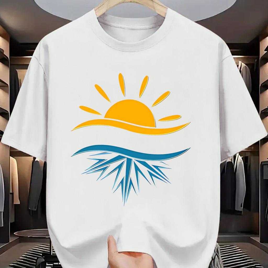 Sun and Ice Crystal Reflection Graphic Men Casual TShirt Cotton Breathable Short Sleeve Tee