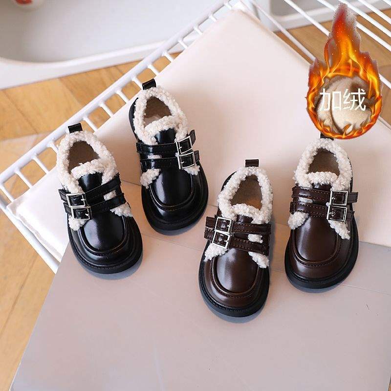 Children's small leather shoes Girls' winter 2025 new velvet warm women's treasure shoes autumn and winter students British winter shoes