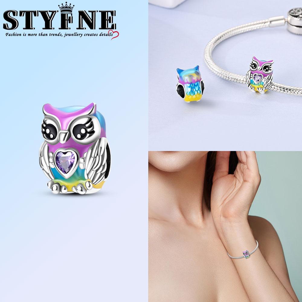 Copper Fashion Purple Owl Charms Beads Owl Safety Chain Fit Original Bracelets Diy Graduation Jewelry Gifts