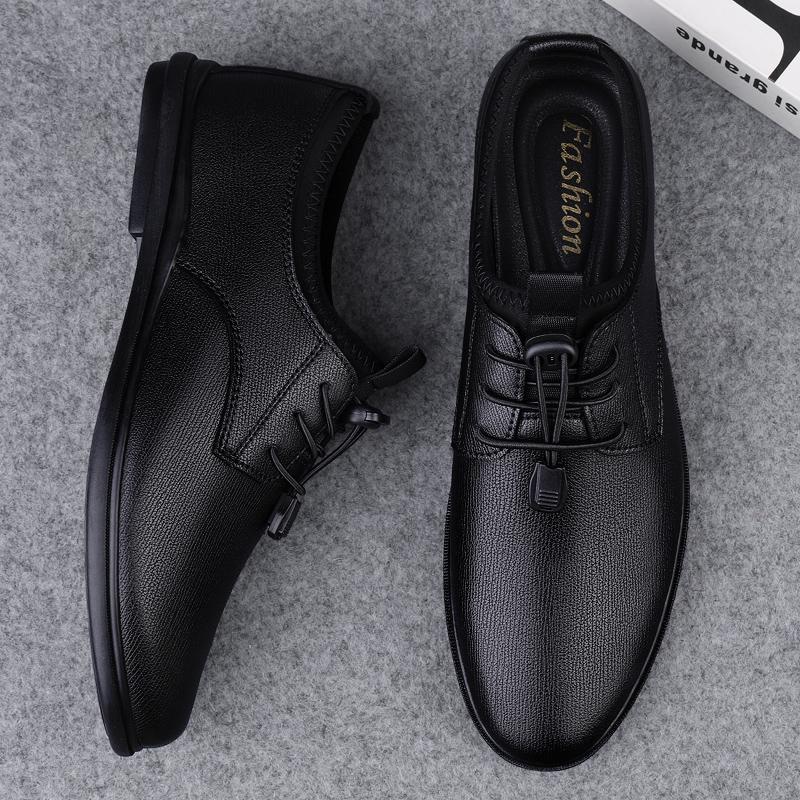 Simple Casual Leather Shoes for Men Comfortable Oxford Shoes Outdoor Walking Footwear Vintage Style Male Formal Dress Footwear