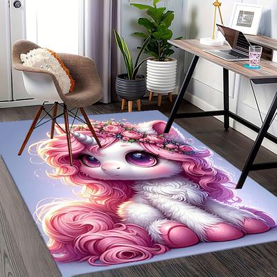 1pc Anime Unicorn Chair Mat - Floral Fantasy Office Rug, Non-Slip Carpet for Desk Chairs, Cute Gift Idea for Anime Lovers, Suitable for Home and Offic