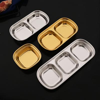 4/10 Pièces Plateau à Condiments Compartimenté en Acier Inoxydable Doré - Assiette à Sauce Barbecue pour Trempette Assaisonnement Vinaigre Épices Ketchup Sel Sucre