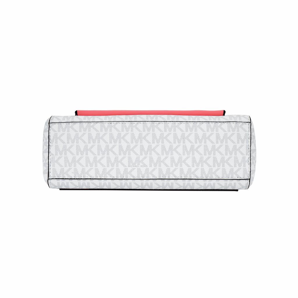 New MICHAEL KORS Lita Canvas Shoulder Bag, Crossbody Bag, Handbag Medium Women's White & Rose Red 35T0GXPL2B-604