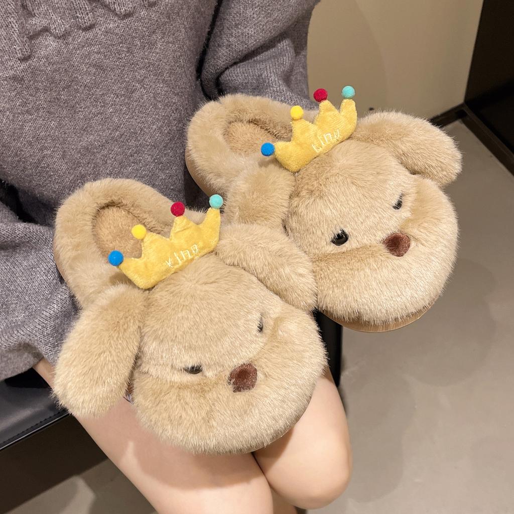 Stepping On Shit Feels Comfortable and Versatile Bag Head Slippers 2025 Autumn and Winter New Internet Celebrity Cute Puppy Fluffy Slippers Women's We