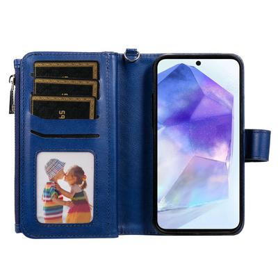 For Samsung Galaxy A55 5G Magnetic Leather Case Mobile Cover with Detachable Zipper Wallet Strap