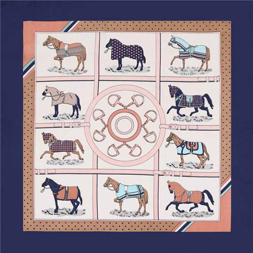 [POBING] 100% Silk Square Scarf Women  Brand Foulard NeckerChief High Quality Silk Horse Scarves Shawl Hijab Office Bandana