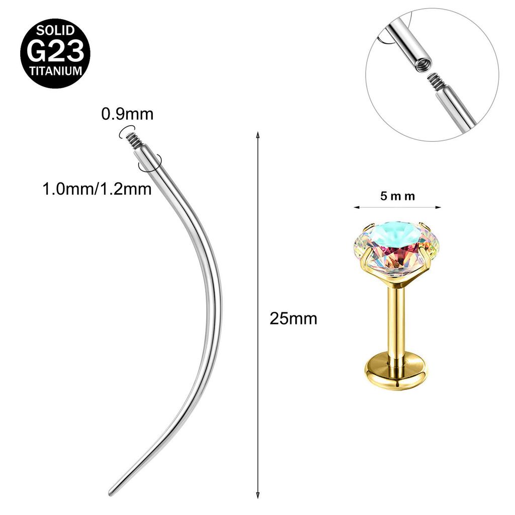 ZS 2 ks/lot 16G/18G Křišťálový piercing do rtu Labret G23 Titanové náušnice do rtu Chrupavková náušnice Vodicí jehla Daith Helix Piercing