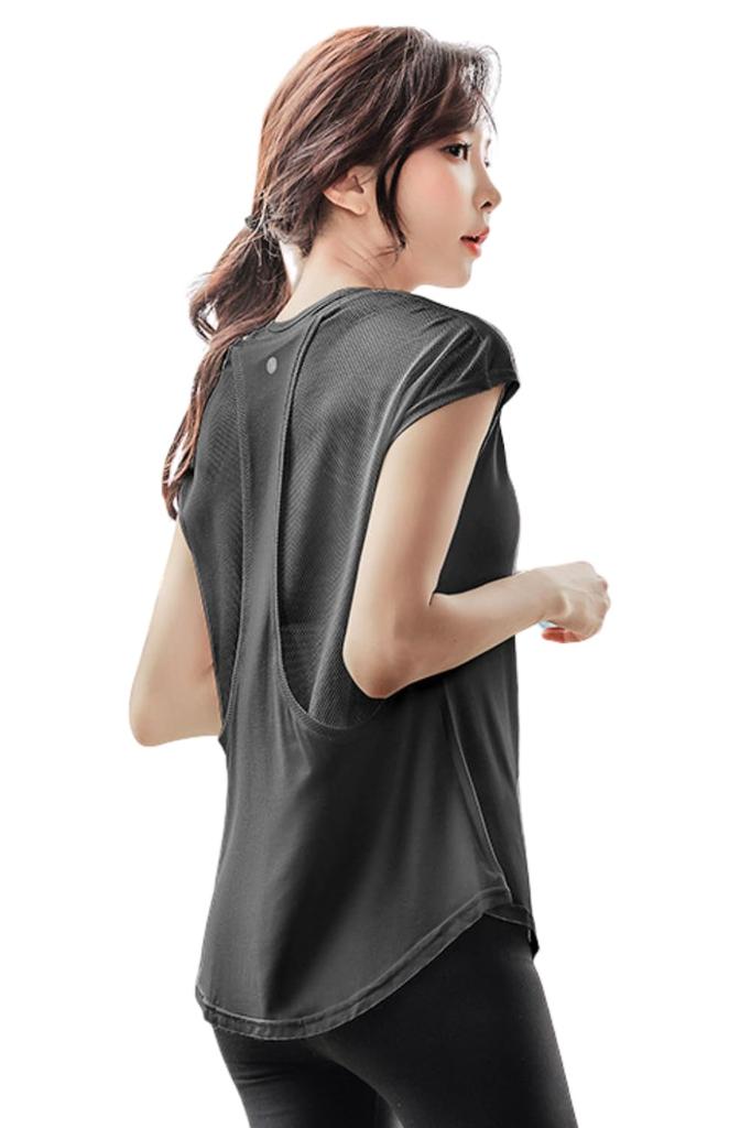 VEROMAN Yoga Short Size M Women's Top, Sleeve, Simple, Figure-Flattering, Black, (ppi-ssd042)