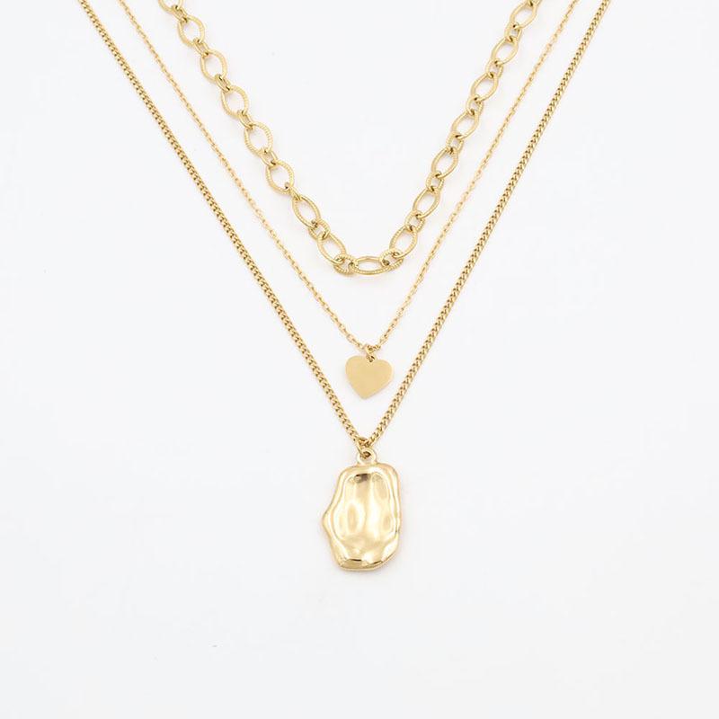 Niche Light Luxury Irregular Oval Peach Heart Pendant Three Layers Stacked Wearing Chain Collarbone Chain Necklace Girl