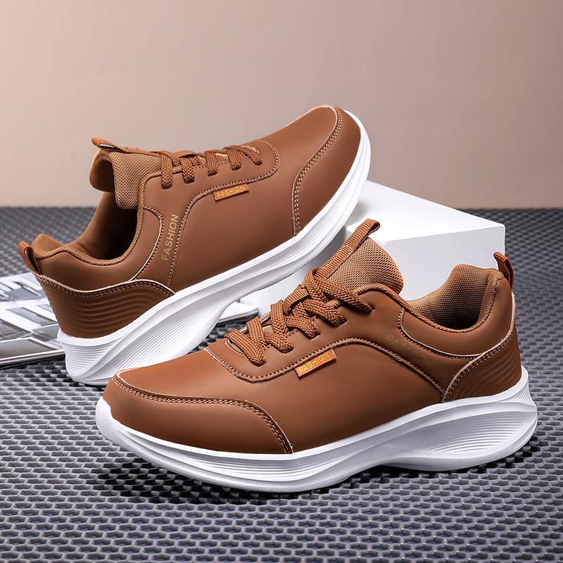 Men's Brown Sneakers Spring Outdoor Running Sports Shoes Men Light Platform Trainers Men Fashion Leather Walking Sneakers Men