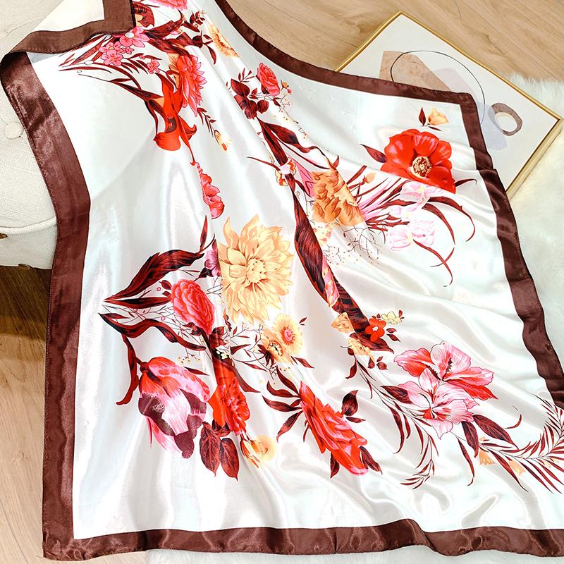 Luxury Brand Foulard Neckerchief Shawl Wraps Print Silk Satin Scarf Square Women Muslim Hijab Elegant Headband Bandana