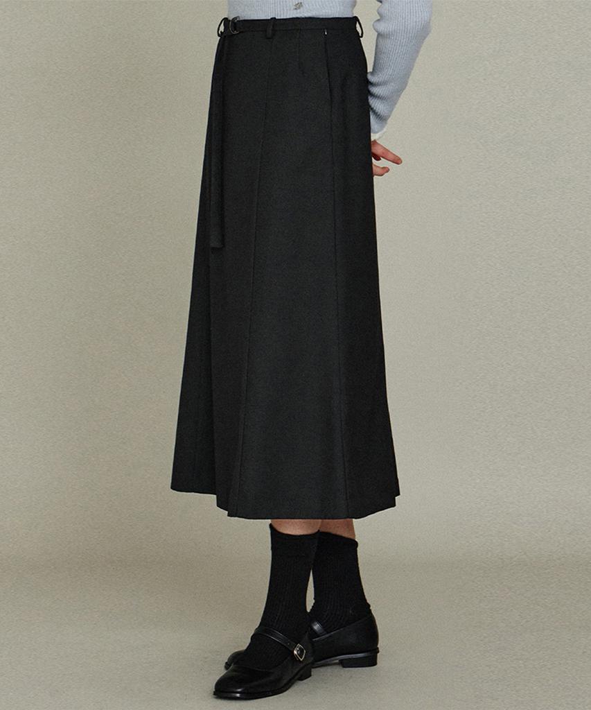 ITOV SEOUL Mid-Rise Wool Flare Belted Skirt Ch
