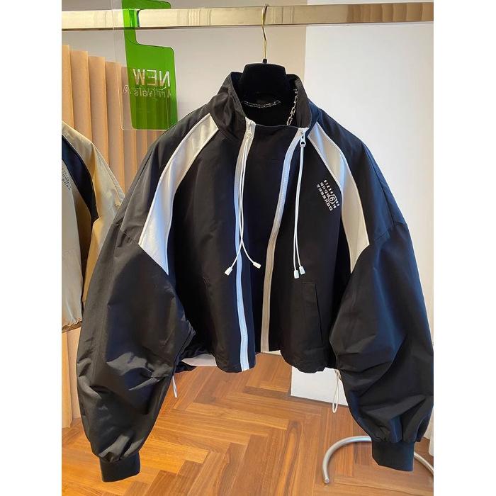 Spring Autumn Men's and Women's Zipper Design Loose Casual Stand Collar Windbreaker Jacket Women's Short Jacket Jacket Top