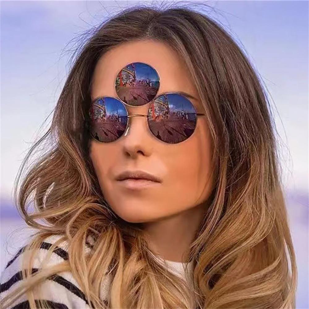 Round Glasses Funny Eyewear Party Decoration 3 Lenses Gold Rim Sunglasses For Trendy Individuals Fashion Events Outdoor