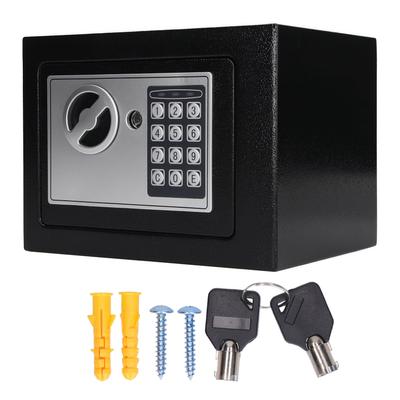 Mini Home Safe Deposit Lock Box with Keypad Keys Stainless Steel Household Security Saving Pot