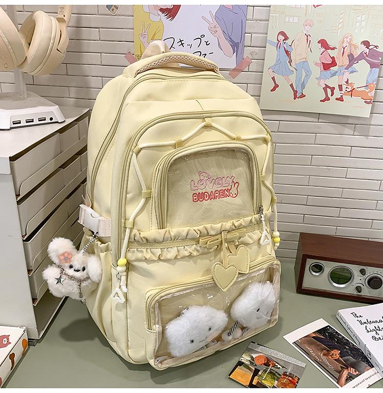 Schoolbag New Ins High Value Korean College Style Primary and Secondary School Students Two-piece Backpack Ballet Style Lace Make-up Bag