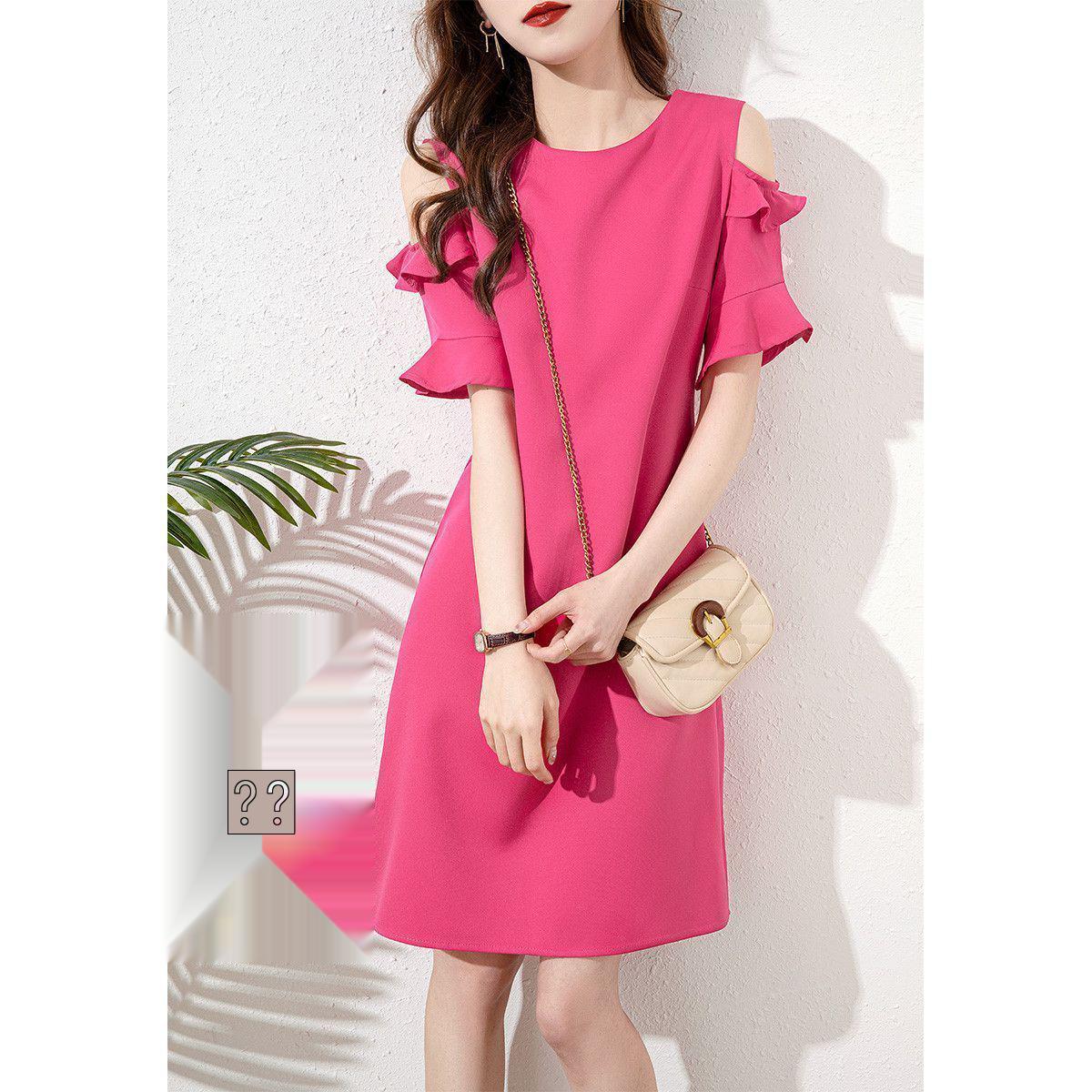 Chic Off-the-Shoulder Red Ruffle Midi Dress - 2026 Summer French Retro Style M [80-100 lbs]