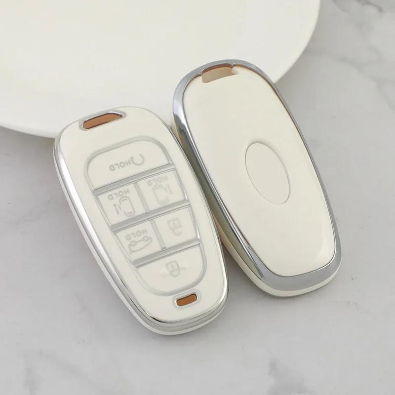 New Silver 6Button Car Key Case Cover for Hyundai Santa Fe Tucson 2022 NEXO NX4 Ioniq 5 Atos Prime Solaris 2021 Auto Accessories