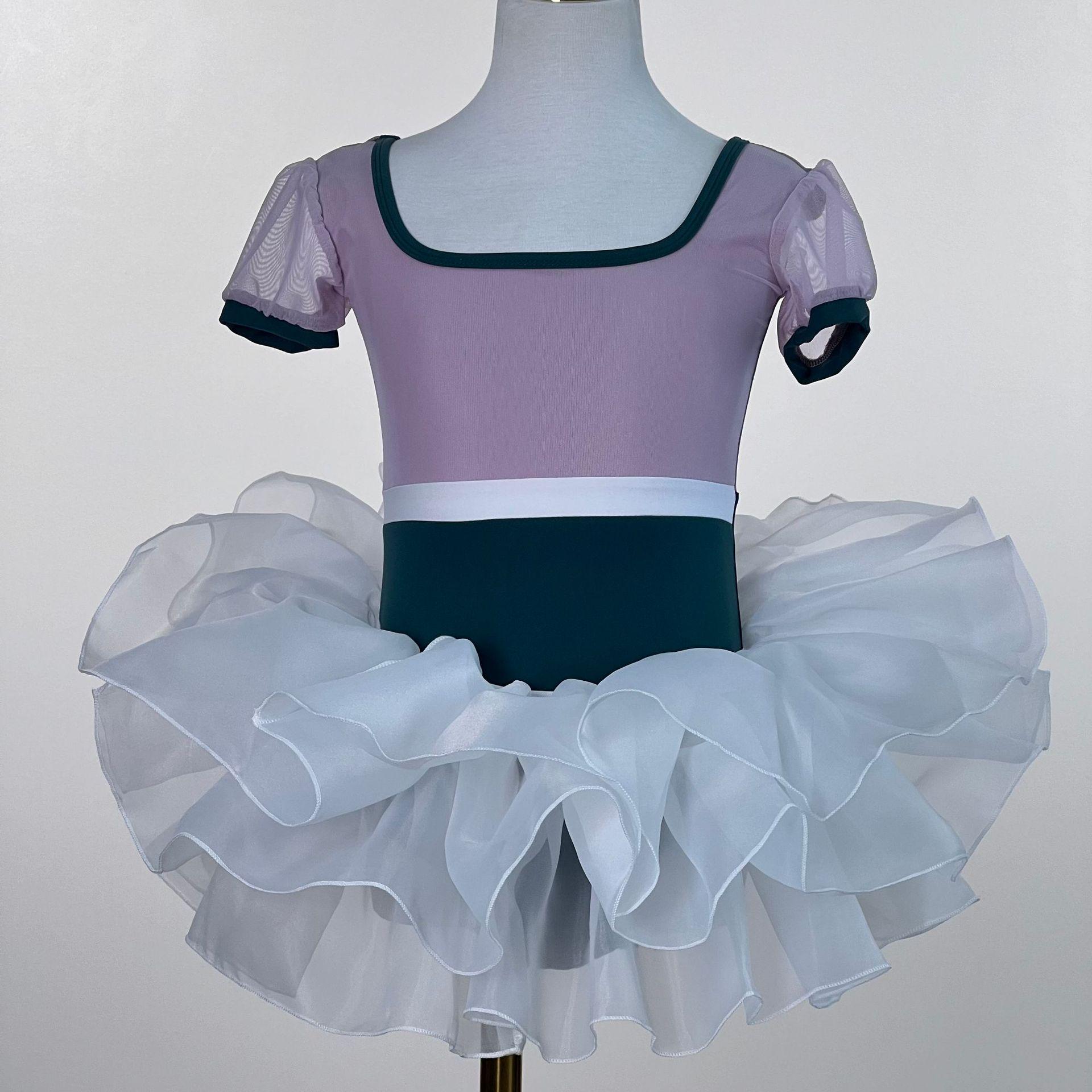 

Летний танцевальный костюм для девочек: Тренировочный купальник с коротким рукавом и юбкой для подготовки к экзамену 140 cm