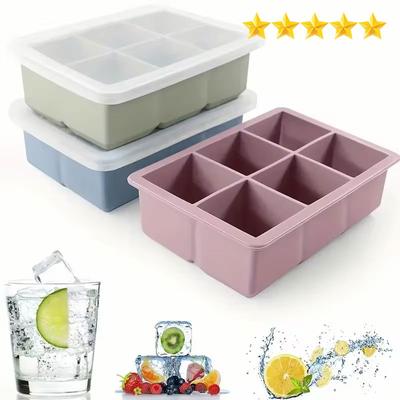 1 Stück, Eiswürfelschale mit Deckel, flexible Eiswürfelform aus lebensmittelechtem Silikon mit 6 Mulden, Eiswürfelschalen für den Gefrierschrank