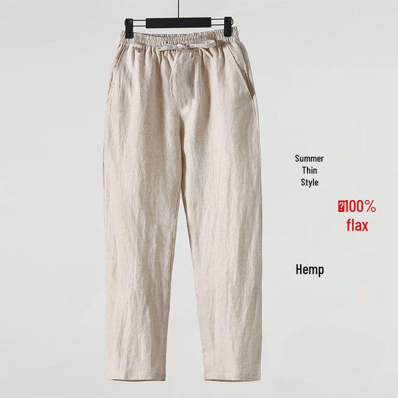 Men's Casual Loose-Fit Nine-Point Cotton and Linen Pants - Chinese Style Summer Wear