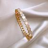 Women's 18K Gold Rhinestone & Shell Titanium Steel Bangle - Luxury Hollow Out Design