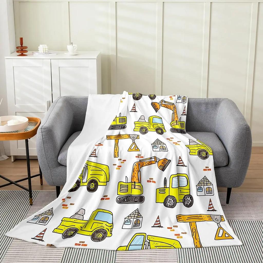 Construction Truck Blanket Kids Boys Cartoon Excavator Plush Throw Blanket Fuzzy Flannel Tractor Blankets for Bed Couch Sofa