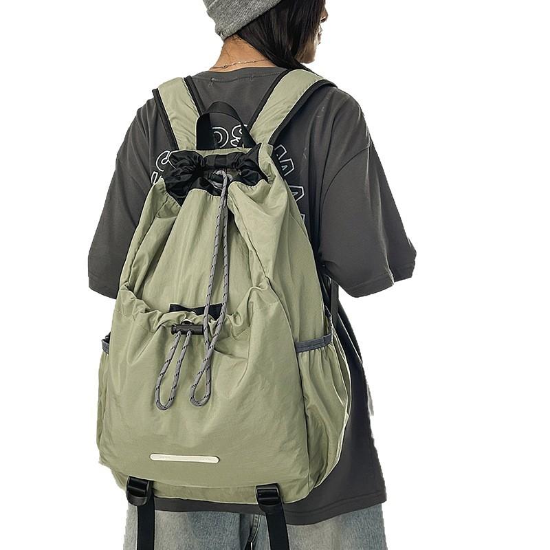 Drawstring Retro Backpack Nylon Schoolbag Universal College Student Sports Outdoor Couple Travel Backpack