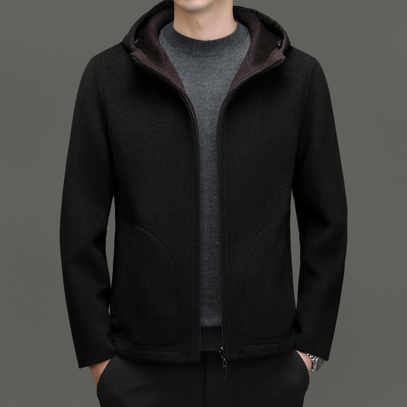 

Men s Reversible Wool Hooded Jacket - Autumn/Winter Casual Loose Baseball Style Coat 185/XXL чорний