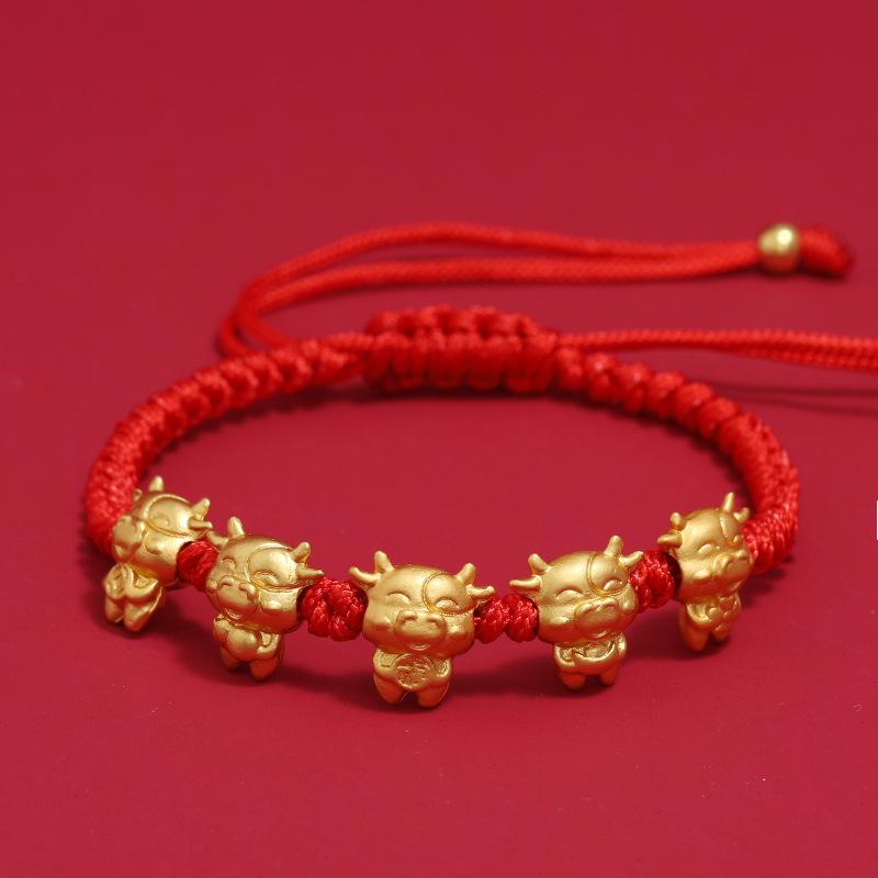 Five Niu Send Blessing Men's and Women's Bracelets Natural Year of the Ox Red Rope Woven Bracelets Good luck and safety High-end gift jewelry