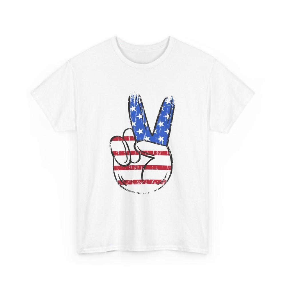Fourth of July Peace Hand Sign American Flag 4th of July Women Men T-Shirt